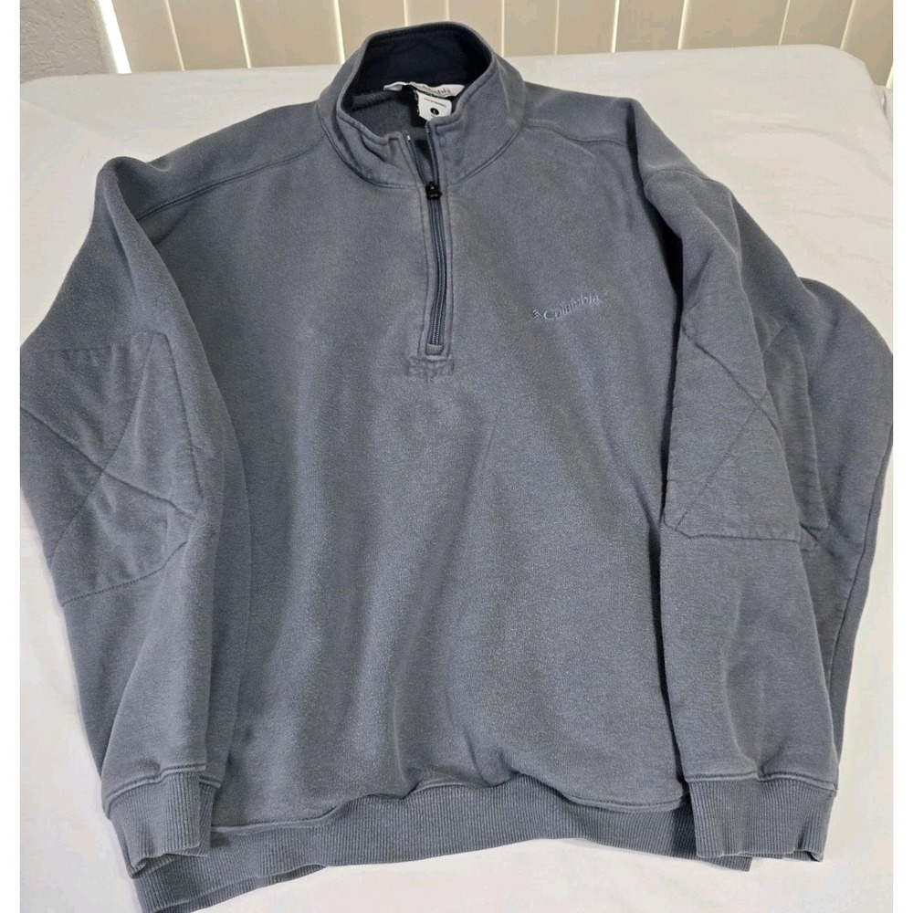 Columbia Men's Large Quarter-zip Pullover‎ Sweater Blue/Gray Pockets